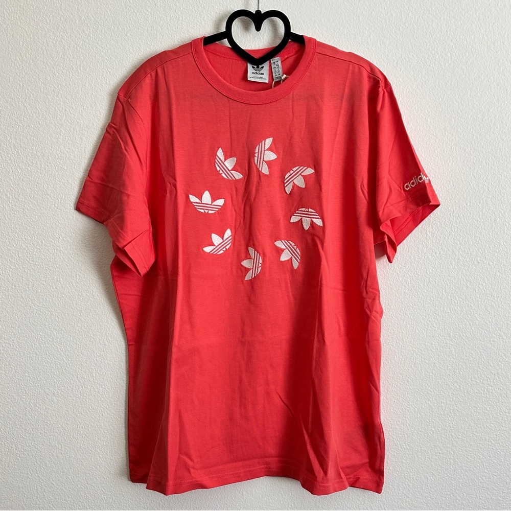 Adidas Coral Embroidered Multi Trefoil Boyfriend Cotton Tee Size Various